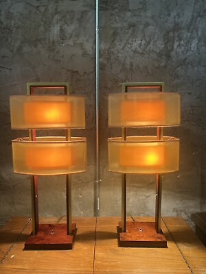 #ad Pair Of Contemporary 2 Tier Table Lamps $850.00
