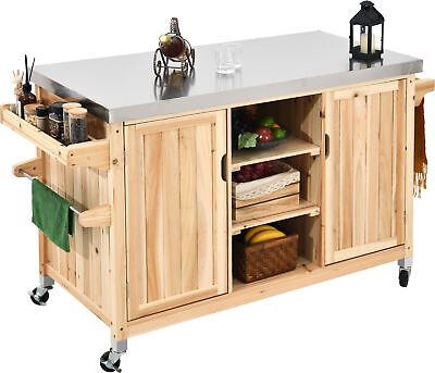#ad Outdoor Island Grill Table Patio Solid Wood Kitchen Storage Cabinet 59#x27;#x27; x 23#x27;#x27; $219.99