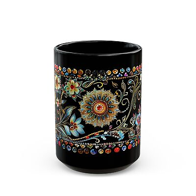 #ad Oriental Coffee Mug 11oz 15oz Moroccan Black Ceramic Mug Gemstones Tea Cup $20.82