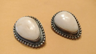 #ad Antique Silver Earings with white stone Vintage Antique Native American Pretty $275.00