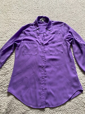 #ad Express Women Roll Tab Long Sleeve Button Up Portofino Shirt Purple Size S $17.99