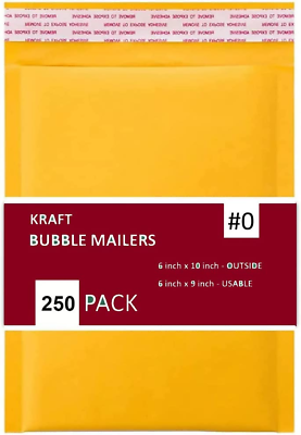 #ad 250 PC #0 6X10 Inches 250 Pack Inches Kraft Bubble Mailers Yellow Shipping Padde $48.99