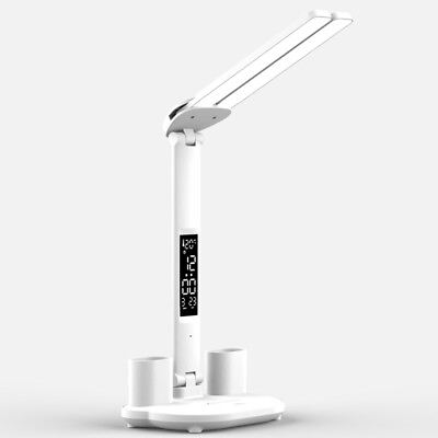 #ad NEW LED Desk Lamp Dimmable Touch Foldable Table Lig Calendar Temperature Clock $23.88