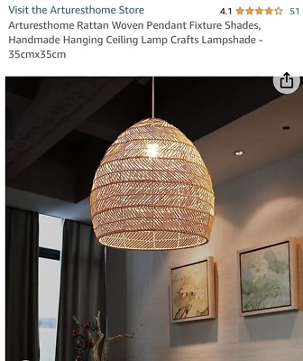 #ad Arturesthome Rattan Woven Pendant Fixture Shades Handmade Hanging Ceiling Lamp $84.00