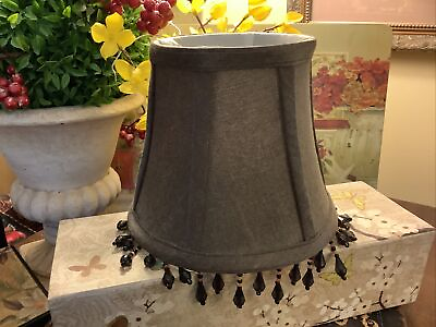 #ad #ad Lampshade Brown Fabric Clip On 5”H Beads FREE SHIPPING Several Available $21.99