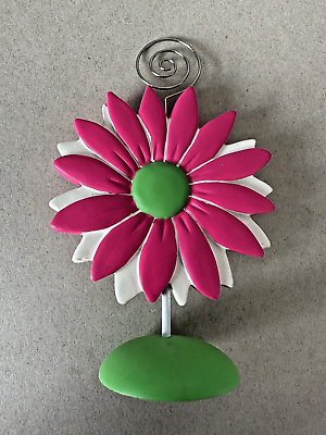 #ad PHOTO MEMO CLIP HOLDER for Desk Photo Stand Acrylic Table Pink Daisy $4.95