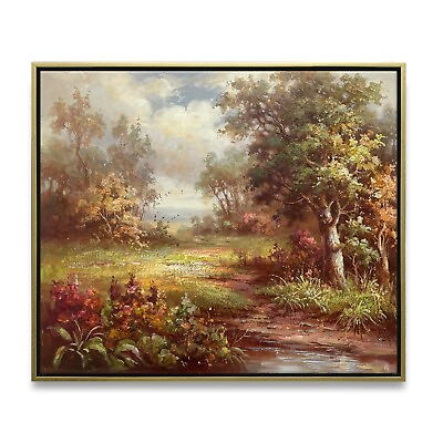#ad NY Art Original Oil Painting of Autumn Landscape on Canvas 20x24 Framed $172.00