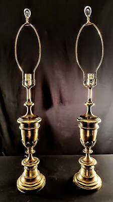 #ad Matching Pair of 2 Stiffel Solid Brass Table Lamps Original Harps amp; Finals $379.99