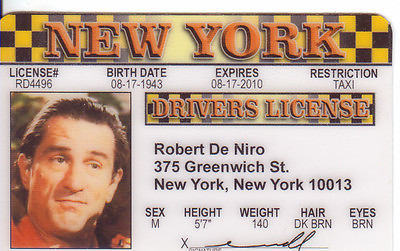 #ad Robert De Niro Deniro New York TAXI DRIVER Drivers License $8.96