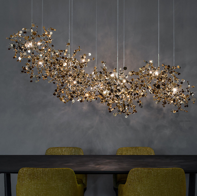 #ad Lighting Hand Made Stainless Steel Leaves Chandelier Lamp Living Room New Decor $290.39