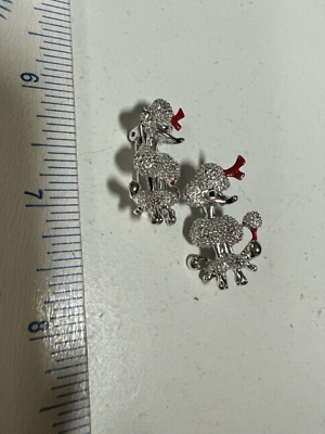#ad 2 Silver Tone Red Bow amp; Tail Poodle Dog Small Brooch Pin $12.99