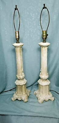 #ad Pair of Vintage Ceramic Column Table Lamps 32 in. tall. NO SHADE. $128.00