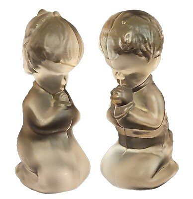 #ad Vintage Fenton Praying Girl and Boy Pair Frosted Glass Figurine Lot Clear $16.25