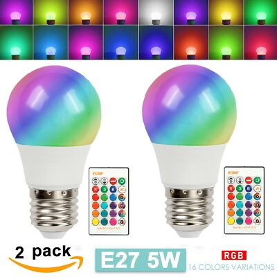 #ad 2pcs 16 Color Changing Light Bulbs with Remote Dimmable LED Light Bulb E27 Base $9.95