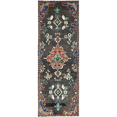 #ad 3#x27;x8#x27;4quot; Brown Good Condition Hand Knotted Vintage Hamadan Wide Runner Rug R86002 $418.50