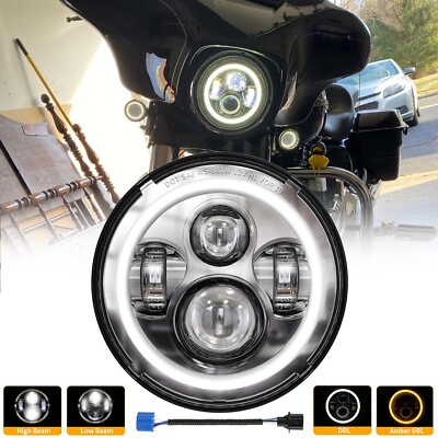 #ad 7quot;Inch LED Projector DRL Turn Signal Halo Headlight For Street Glide Softail $29.99