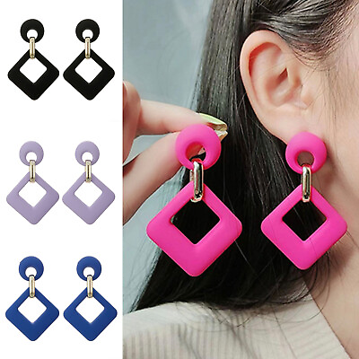 #ad Geometric Candy Color Earrings Fashion Jewelry For Women Girls Hollow $2.45