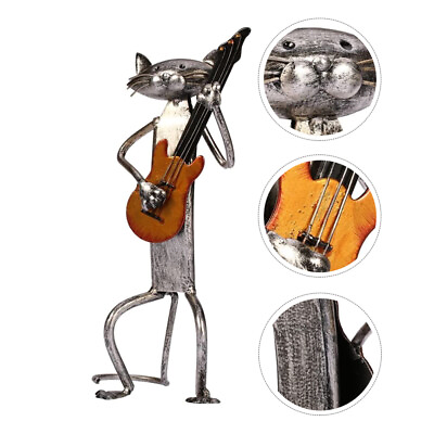 #ad Playing Guitar Cat Figurine Metal Musician Figurines Home Furnishing Articles $28.15