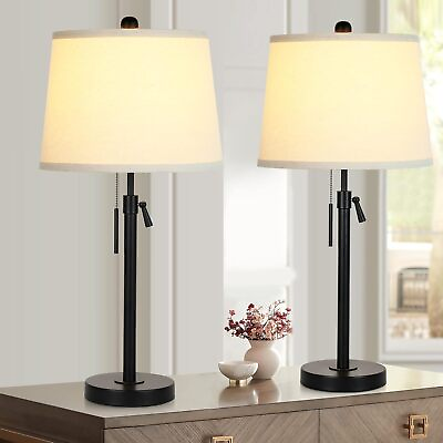 #ad #ad Black Bedside Table Lamps Set of 2 22quot; to 30quot; Height Adjustable Oatmeal $130.22