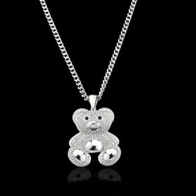 #ad Iced Out Teddy Bear Pendant Animal Cuban Necklace 925 Sterling Silver Moissanite $263.50