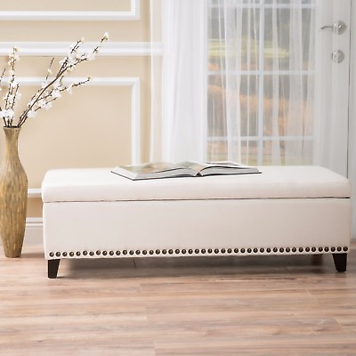 #ad Labella Contemporary Fabric Upholstered Storage Ottoman with Nailhead Trim $200.20