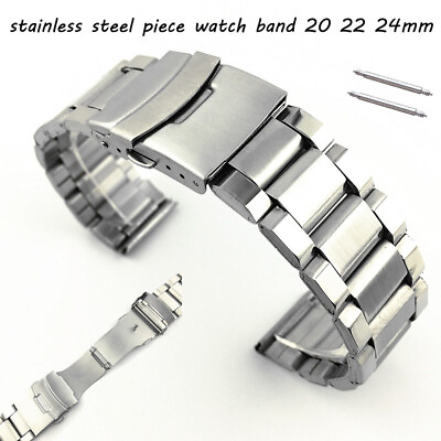 #ad Stainless Steel Piece Link Bracelet 20mm 24 22mm Security Clasp Strap Watch Band $5.49