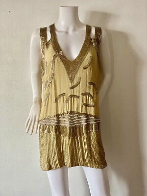 #ad Vintage French Flapper Dress Costume Opera Hand Beaded Couture 1920s $300.00