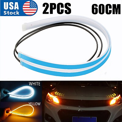#ad 2 x 60CM LED DRL Light Amber Sequential Flexible Turn Signal Strip for Headlight $9.89
