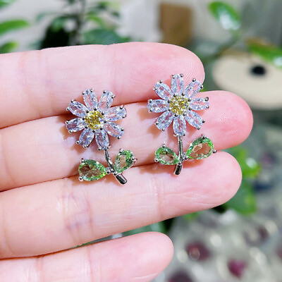 #ad Pretty Flower 925 Silver Filled Stud Earring Women Cubic Zircon Wedding Jewelry $4.79