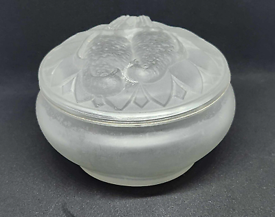 #ad Vintage Frosted Glass Love Birds Figural Powder Jar Puff Box $40.00