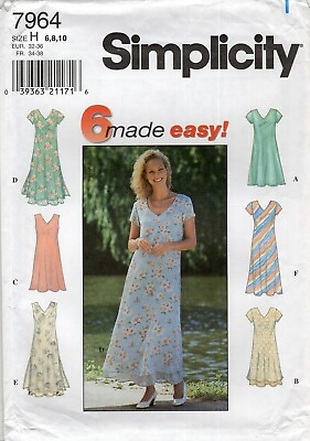 #ad Simplicity 7964 Pullover Flared Dress w V Neck Contrast Overdress Sz 6 10 UNCUT $7.95