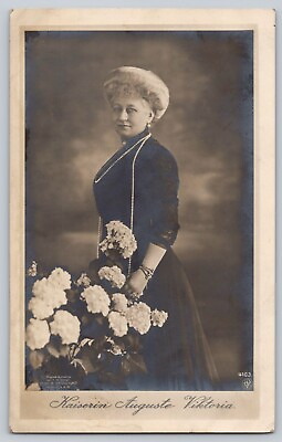 #ad Postcard RPPC Early 1900s Augusta Viktoria German Empress In Black Dress Pearls $9.95