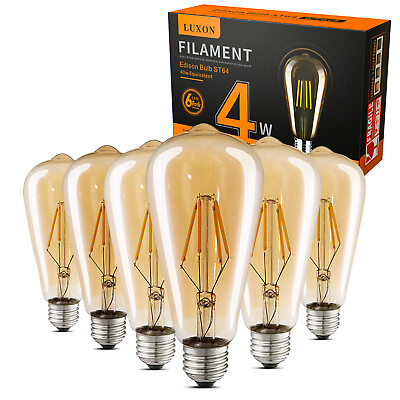 #ad LED Edison Bulb Dimmable Amber Antique Vintage Style Filament Light Bulbs 6 Pack $24.99