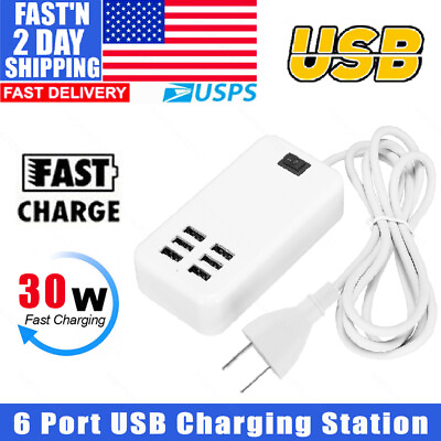 #ad US Plug Multi 6 Ports USB Phone Charger Socket Fast Charging Station Adapter $10.90