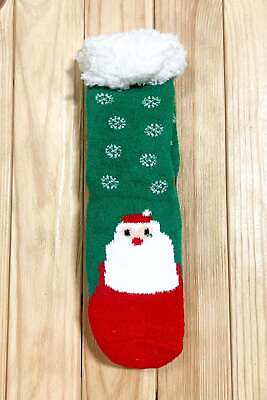 #ad Green Santa Sherpa Traction Bottom Slipper Socks $16.15