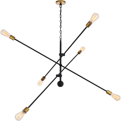 #ad BLACK AND BRASS LIVING DINING ROOM KITCHEN ISLAND CHANDELIER FIXTURE 6 LIGHT 55quot; $495.60