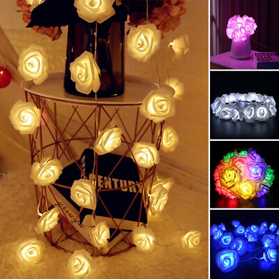 #ad LED Rose Flower Lights String Christmas Birthday Garden Indoor Party Decor Gift $10.85