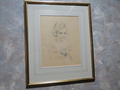#ad Antique Framed Drawing of a Girl Signed $93.98