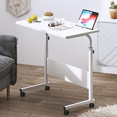 #ad Rolling Desk Adjustable Standing Desk Mobile Side Table 31.4 31.5 Inch White $74.98