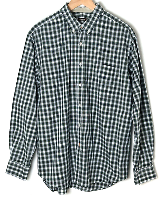 #ad J MCLAUGHLIN Button Shirt 100% Cotton Long Sleeve Blue Green Plaid Tartan Large $26.88