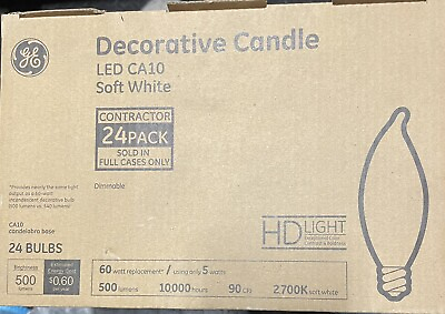 #ad GE CA10 LED Candelabra 5W Bulbs Soft White 2700K DIMMABLE Box Of 24 $27.00