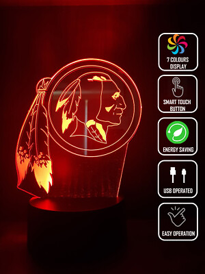 #ad WASHINGTON REDSKIN FOOTBALL 3D Acrylic LED 7 Colour Night Light Touch Table Lamp AU $35.00