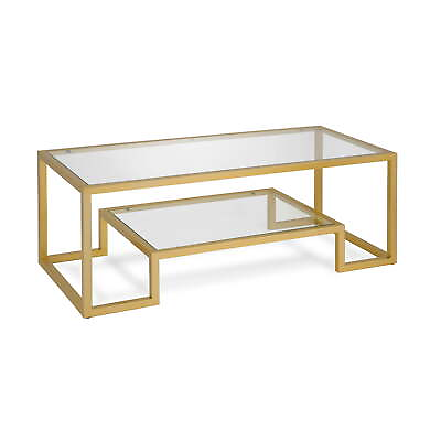 #ad EvelynZoe Athena 45in Wide Rectangular Coffee Table Brass Durable Tempered Glass $97.75