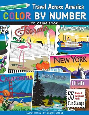 #ad Color by Number Travel Across America Coloring Book: 55 Fun State amp; National Par $23.13