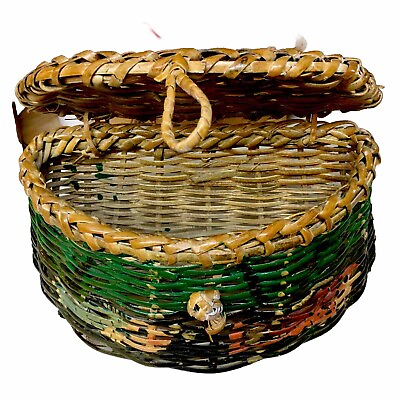 #ad Decorative Painted Fly FishingBeach Wicker Basket Lodge Cabin Core $25.00