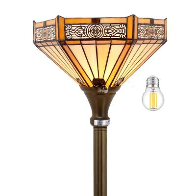 #ad Tiffany Floor Lamp Yellow Hexagon Stained Glass Mission Light 12X12X66 Inches... $241.68