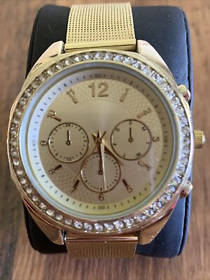 #ad Fashion Ladies Watch Gold Tone Crystals New Battery $14.99
