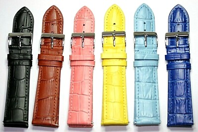 #ad 22mm leather watch strap pink yellow sky blue ink blue black brown pins GBP 9.95