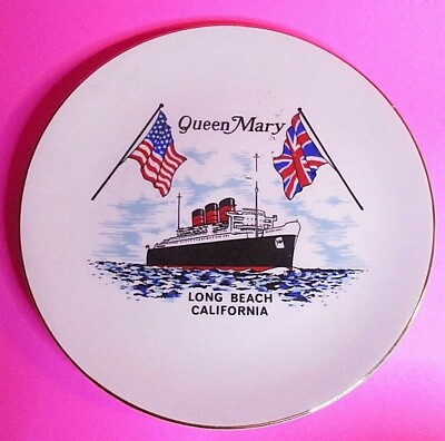 #ad Vintage RMS Queen Mary Ship Collectible Plate Dish Long Beach California 8.5quot; $19.99