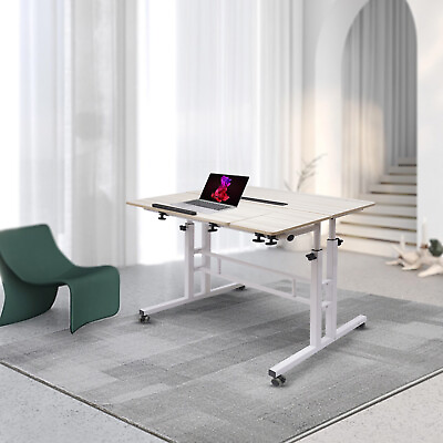 #ad Adjustable Rolling Laptop Desk Office Computer Table Mobile Stand up Workstation $62.70